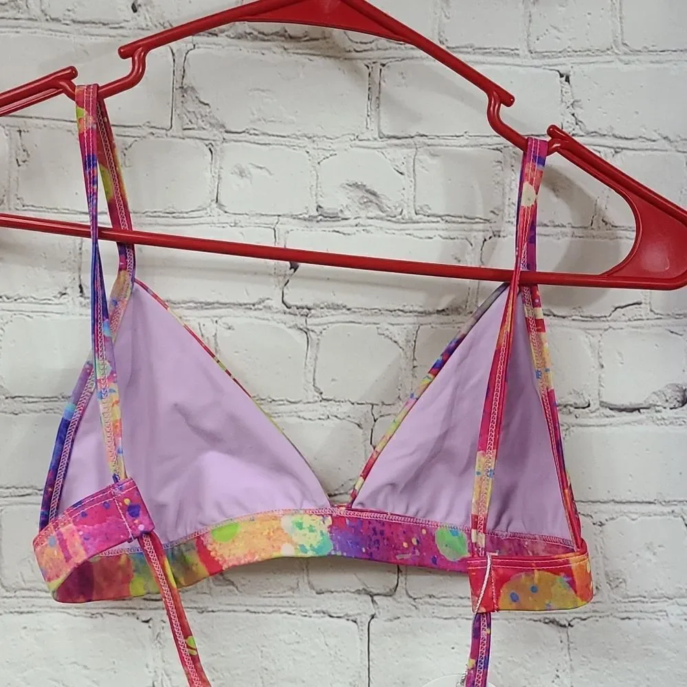Kulani Kinis Sherbet Triangle Bikini Top Hot Pink Tie Dye Medium NWT Swimsuit